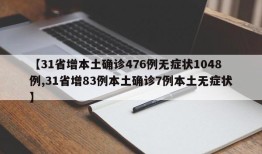 【31省增本土确诊476例无症状1048例,31省增83例本土确诊7例本土无症状】